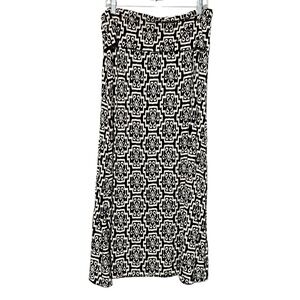 Artisan NY Black and White Printed Pull On Fold Over Waist Maxi Length Skirt
